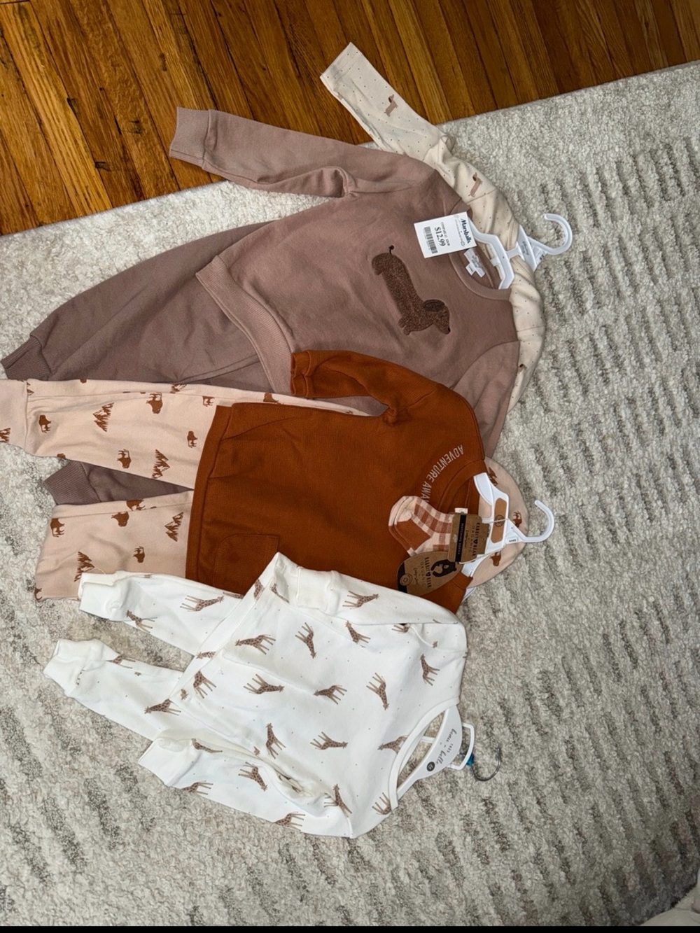 Kids 4-Piece Giraffe Print Pajama Set - Brown & Cream